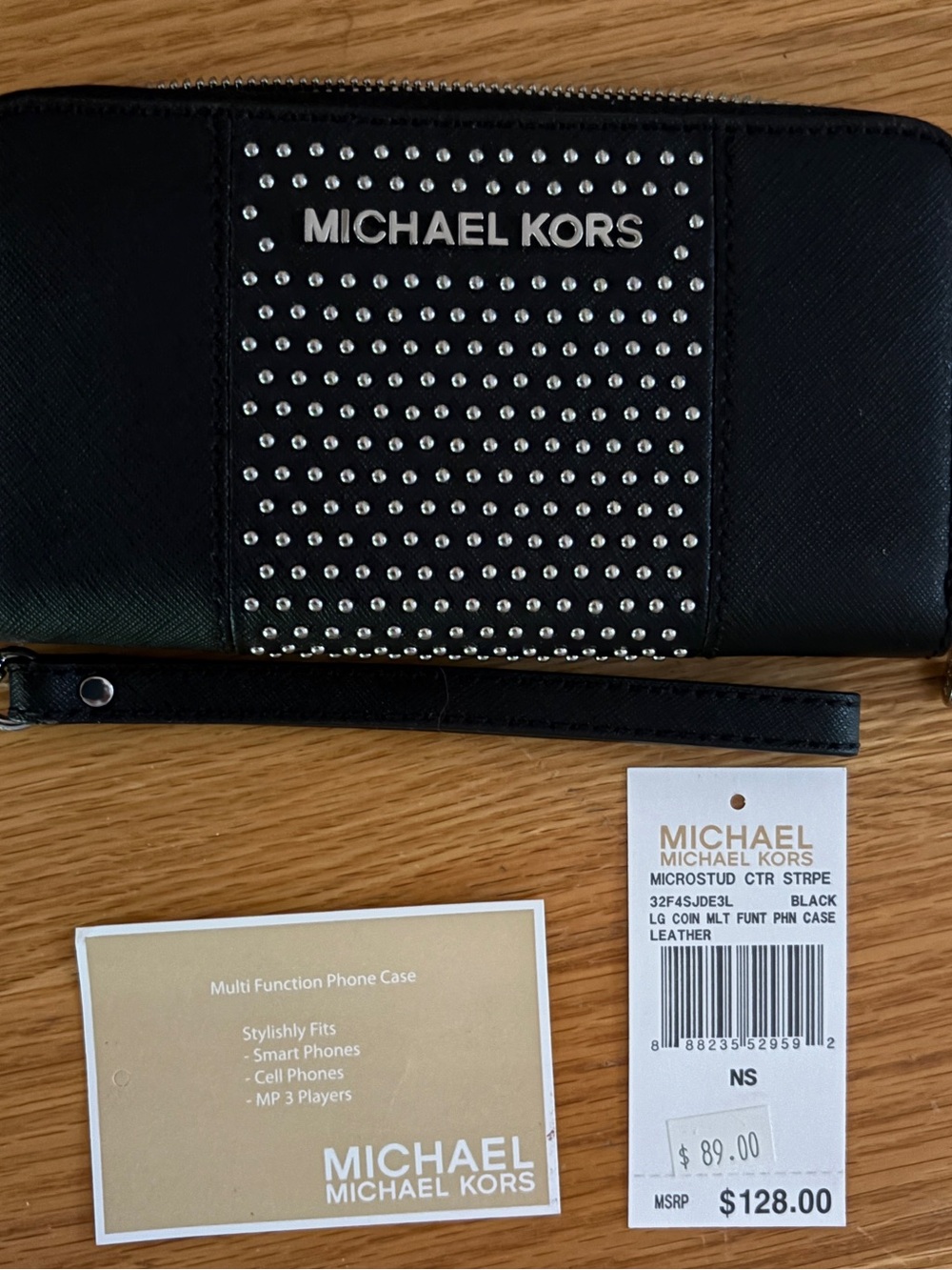 Michael Kors Black Studded Zip Around Wristlet Wallet